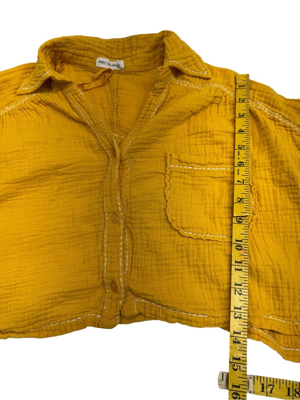 Avec Les Filles Mustard Yellow Cropped Gauze Button-Down Shirt - Picture 4 of 9